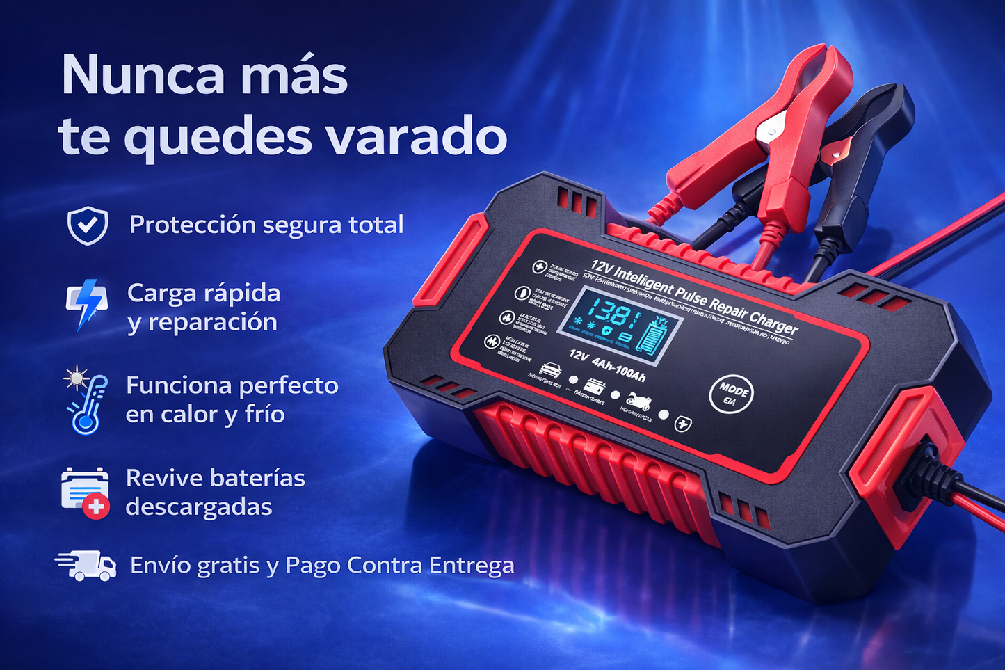 Cargador Inteligente de Batería 12V – Protección Total & Carga Rápida